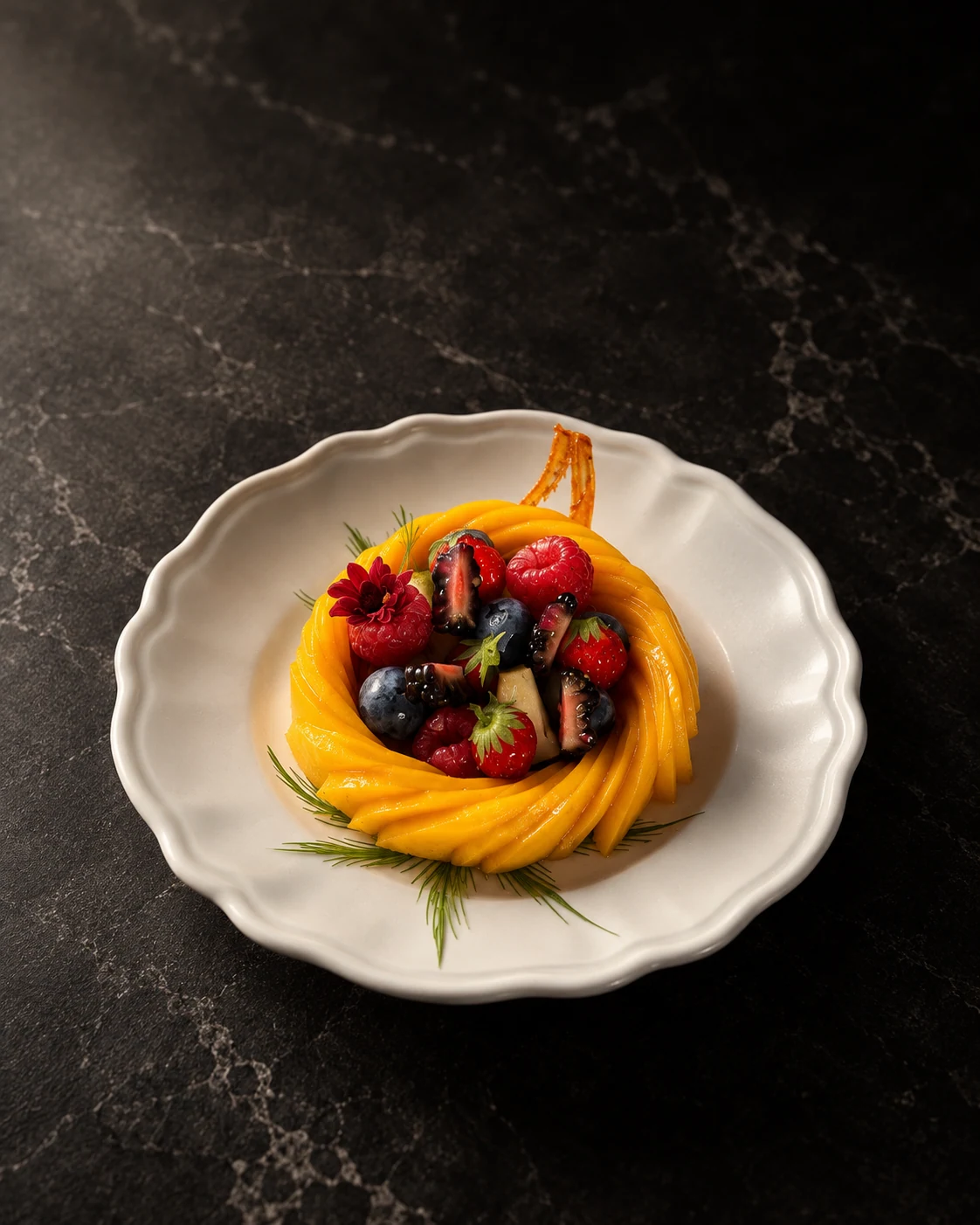 Mangue et fruits rouges